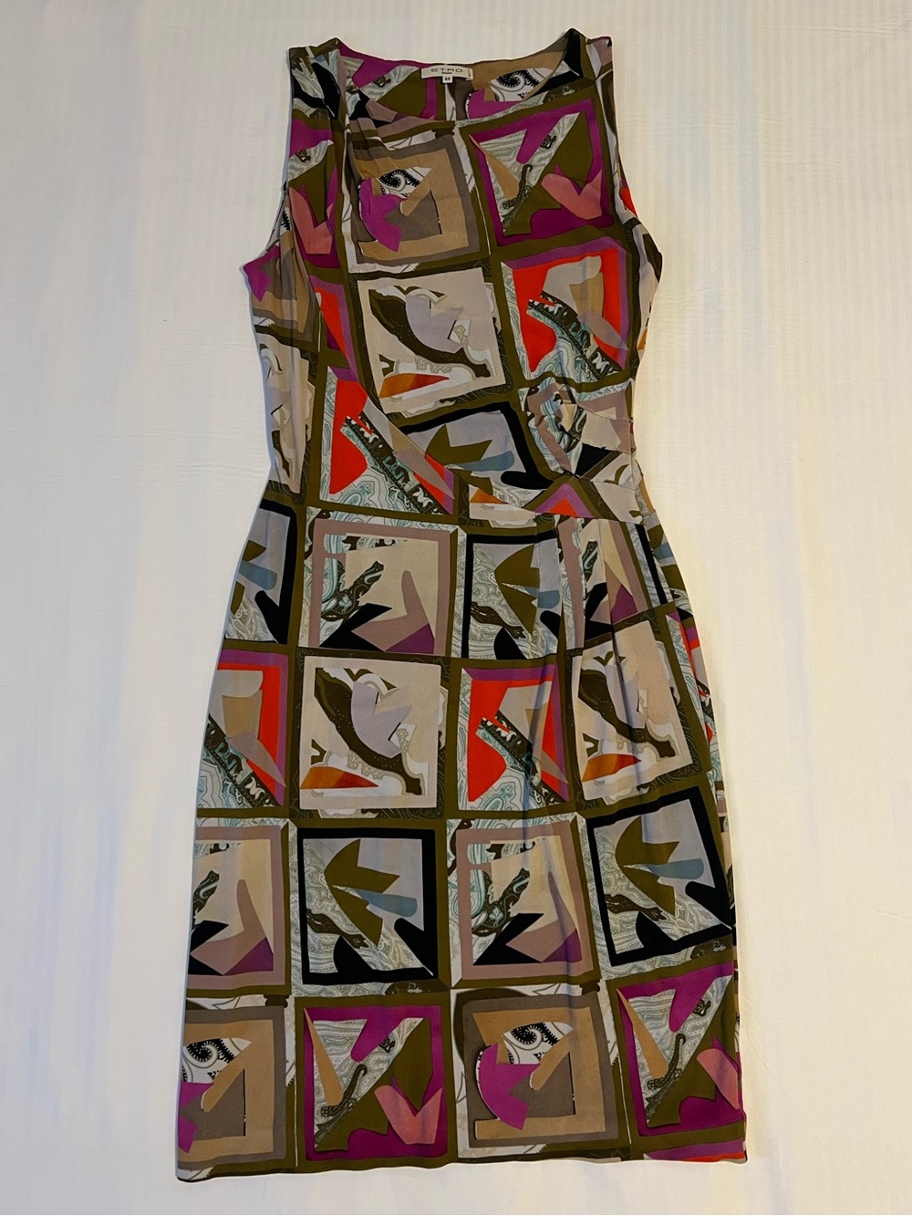 Etro Sleeveless Knee Length Dress in Multi Color Geometric Print